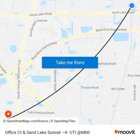 Office Ct & Sand Lake Sunrail to UTI @MMI map