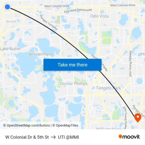 W Colonial Dr & 5th St to UTI @MMI map