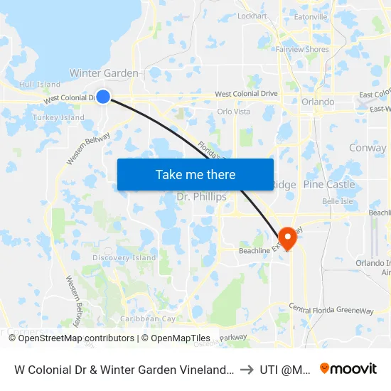 W Colonial Dr & Winter Garden Vineland Rd to UTI @MMI map