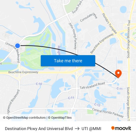 Destination Pkwy And Universal Blvd to UTI @MMI map