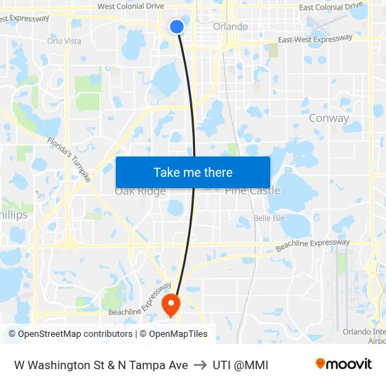 W Washington St & N Tampa Ave to UTI @MMI map