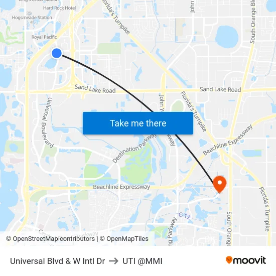 Universal Blvd And W International Dr to UTI @MMI map