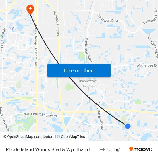 Rhode Island Woods Blvd & Wyndham Lakes Blvd to UTI @MMI map