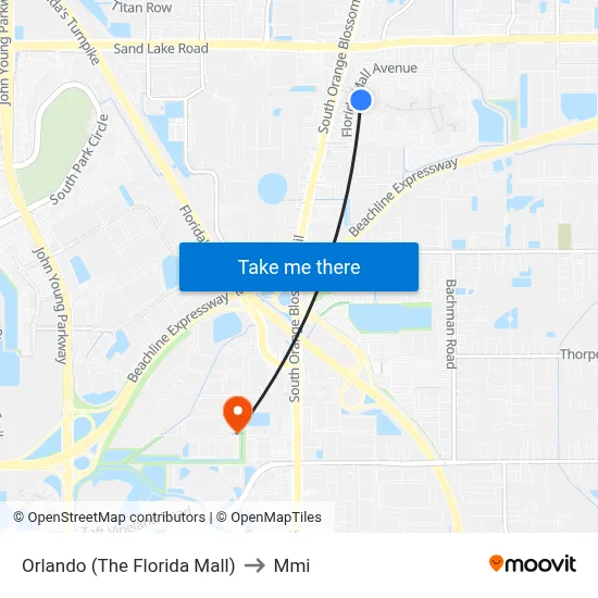 Orlando (The Florida Mall) to Mmi map