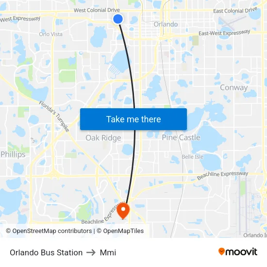 Orlando Bus Station to Mmi map