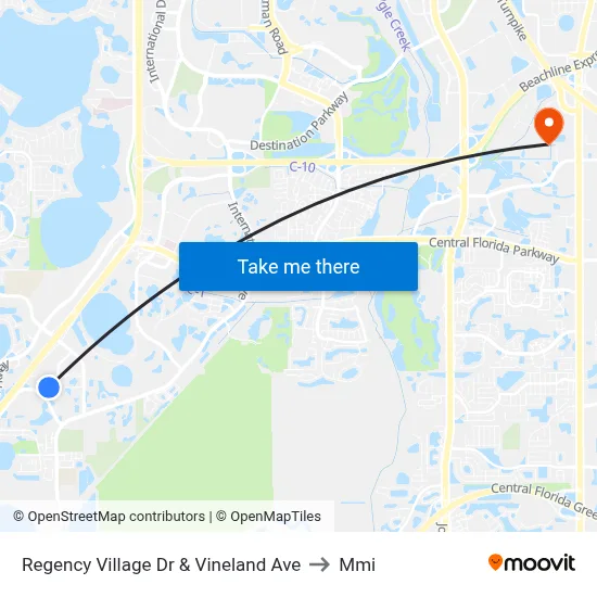 Regency Village Dr & Vineland Ave to Mmi map