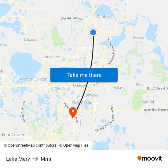 Lake Mary to Mmi map