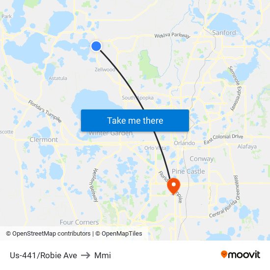 Us-441/Robie Ave to Mmi map