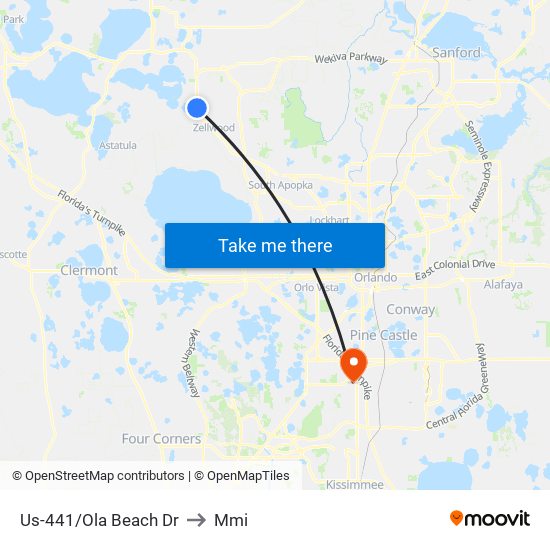 Us-441/Ola Beach Dr to Mmi map