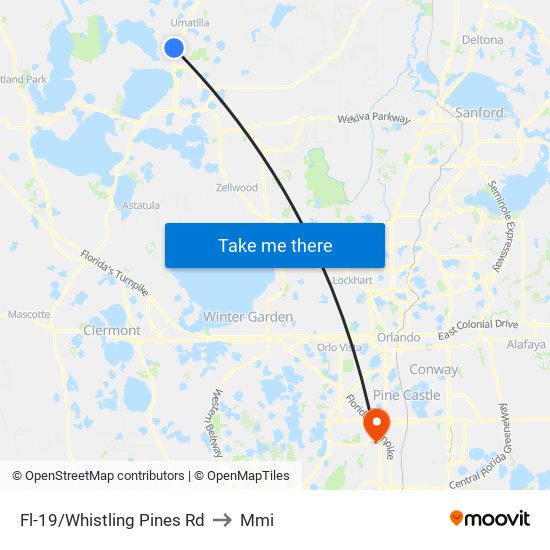 Fl-19/Whistling Pines Rd to Mmi map