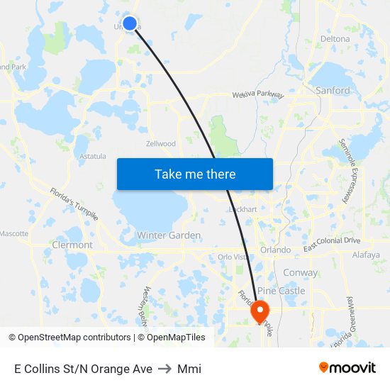 E Collins St/N Orange Ave to Mmi map