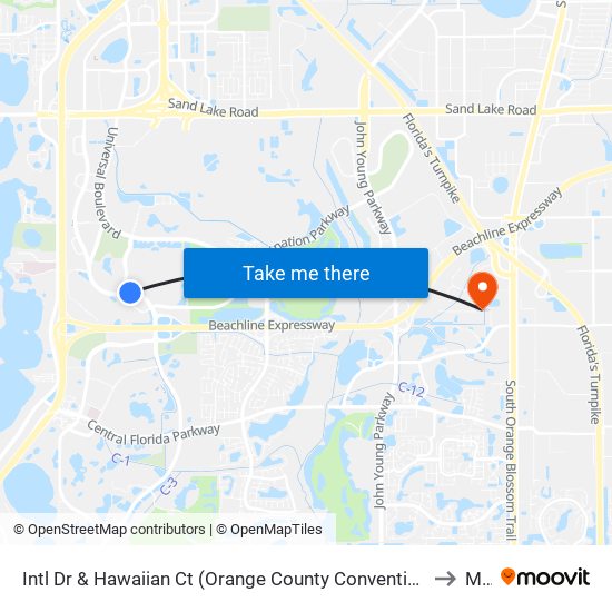 Intl Dr & Hawaiian Ct (Orange County Convention Ctr N/S Concourse) to Mmi map