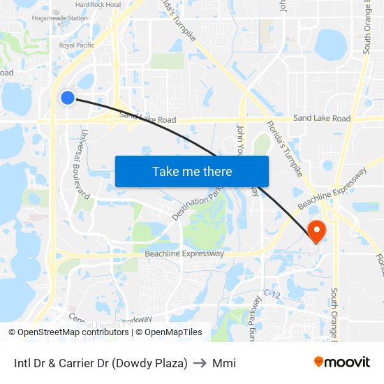 Intl Dr & Carrier Dr (Dowdy Plaza) to Mmi map