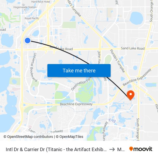 Intl Dr & Carrier Dr (Titanic - the Artifact Exhibit) to Mmi map