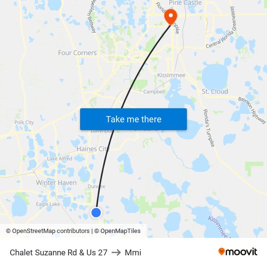 Chalet Suzanne Rd & Us 27 to Mmi map