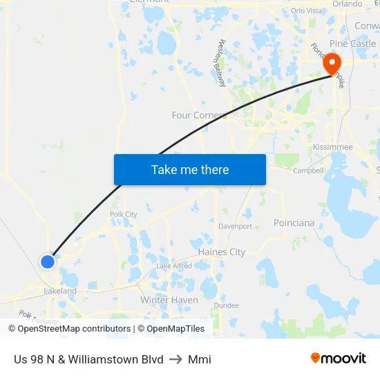 Us 98 N & Williamstown Blvd to Mmi map