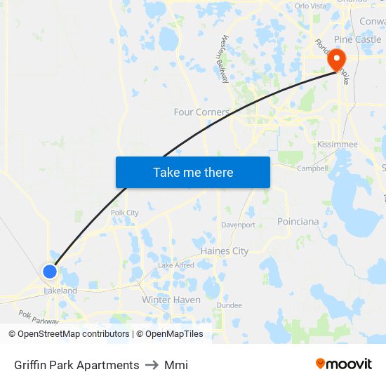 Griffin Park Apartments to Mmi map