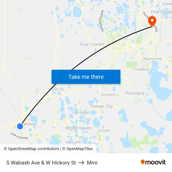 S Wabash Ave & W Hickory St to Mmi map