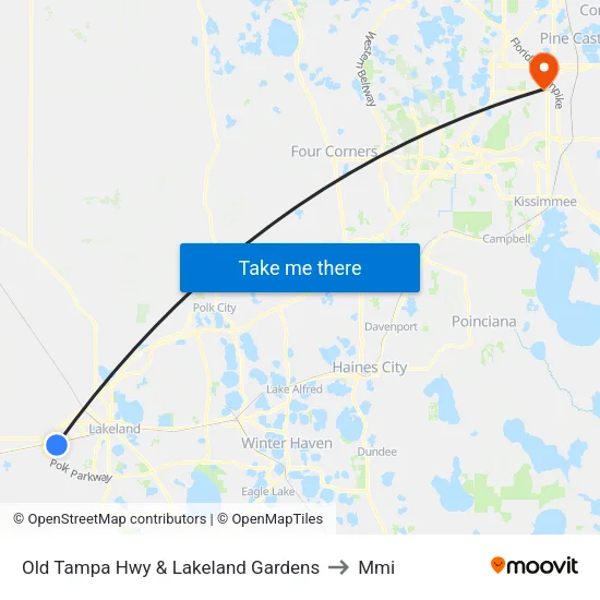 Old Tampa Hwy & Lakeland Gardens to Mmi map