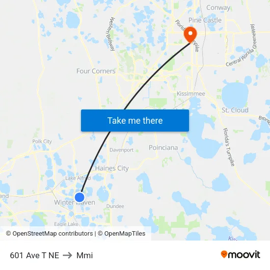 601 Ave T NE to Mmi map