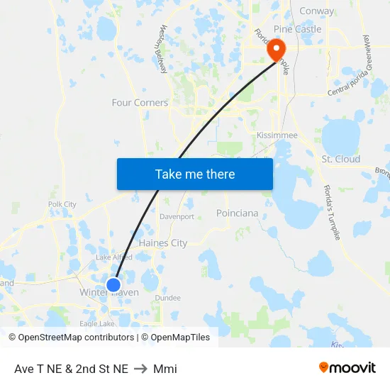 Ave T NE & 2nd St NE to Mmi map