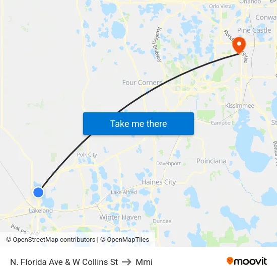 N. Florida Ave & W Collins St to Mmi map