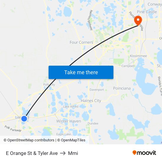 E Orange St & Tyler Ave to Mmi map