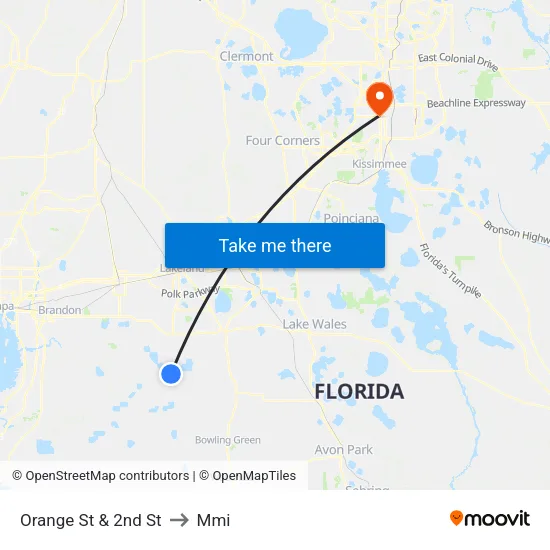 Orange St & 2nd St to Mmi map