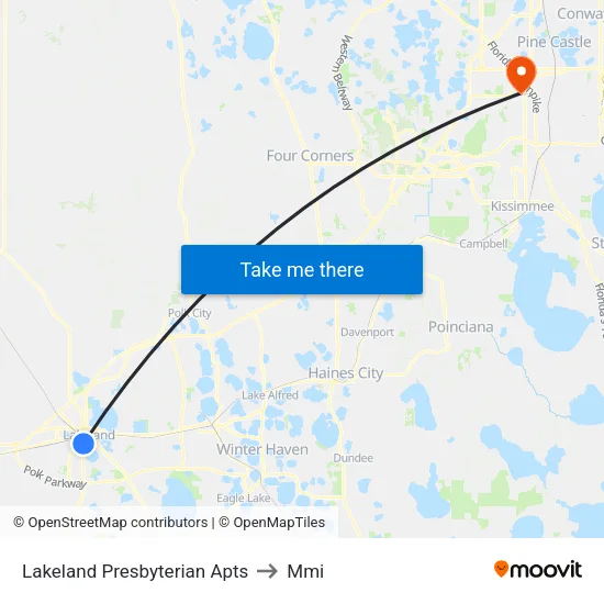Lakeland Presbyterian Apts to Mmi map