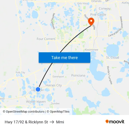 Hwy 17/92 & Ricklynn St to Mmi map