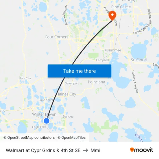 Walmart at Cypr Grdns & 4th St SE to Mmi map