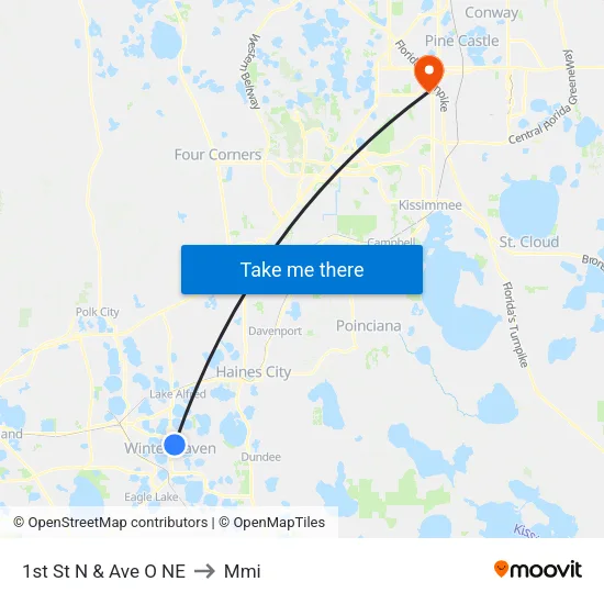 1st St N & Ave O NE to Mmi map