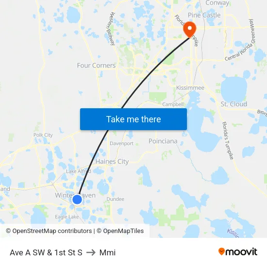 Ave A SW & 1st St S to Mmi map