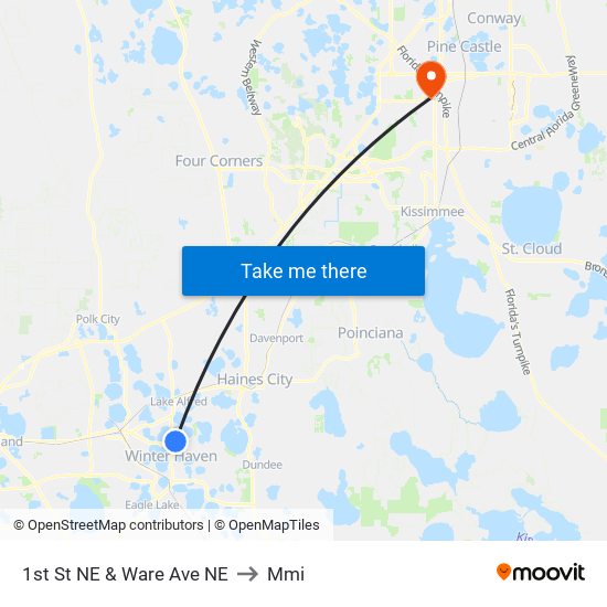 1st St NE & Ware Ave NE to Mmi map