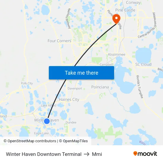 Winter Haven Downtown Terminal to Mmi map