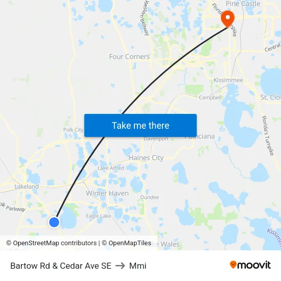 Bartow Rd & Cedar Ave SE to Mmi map