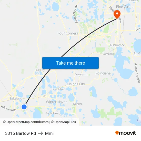 3315 Bartow Rd to Mmi map
