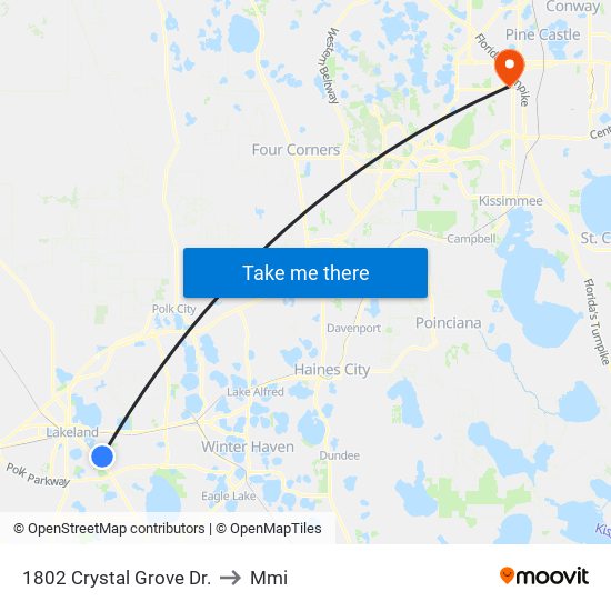 1802 Crystal Grove Dr. to Mmi map