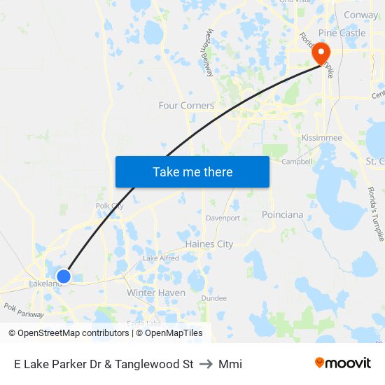 E Lake Parker Dr & Tanglewood St to Mmi map