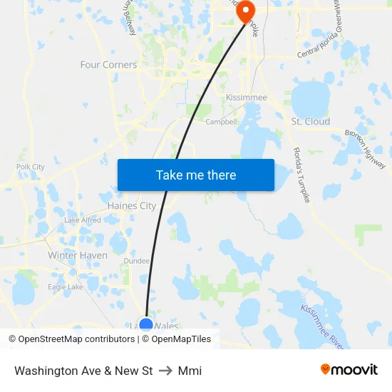 Washington Ave & New St to Mmi map