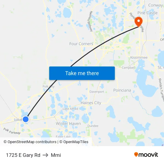 1725 E Gary Rd to Mmi map