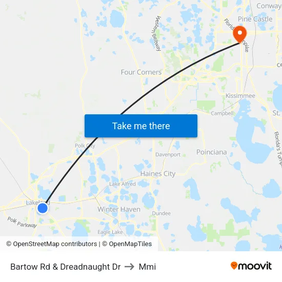 Bartow Rd & Dreadnaught Dr to Mmi map