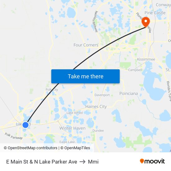 E Main St & N Lake Parker Ave to Mmi map