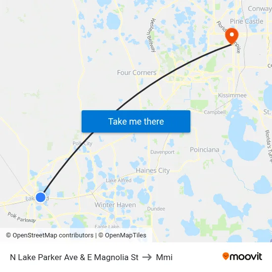 N Lake Parker Ave & E Magnolia St to Mmi map