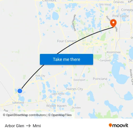 Arbor Glen to Mmi map