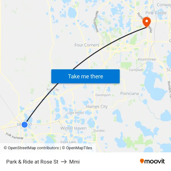 Park & Ride at Rose St to Mmi map