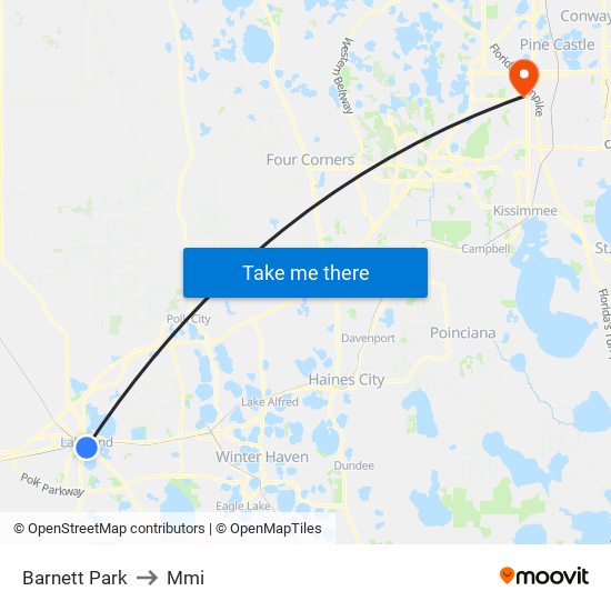 Barnett Park to Mmi map