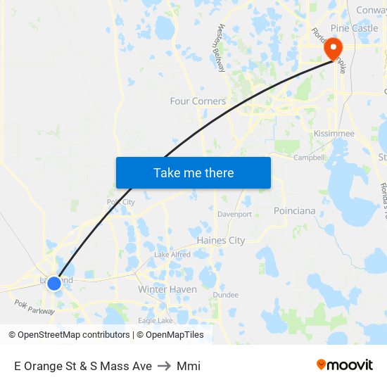 E Orange St & S Mass Ave to Mmi map