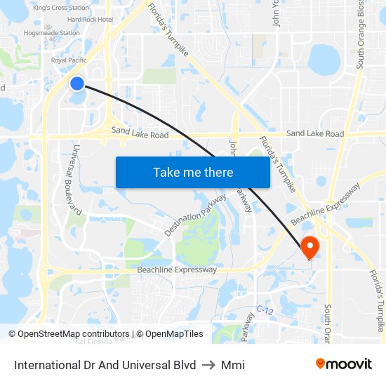 International Dr And Universal Blvd to Mmi map