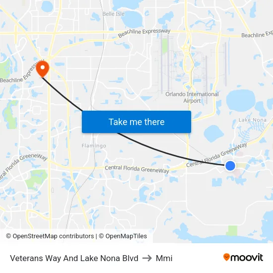 Veterans Way And Lake Nona Blvd to Mmi map